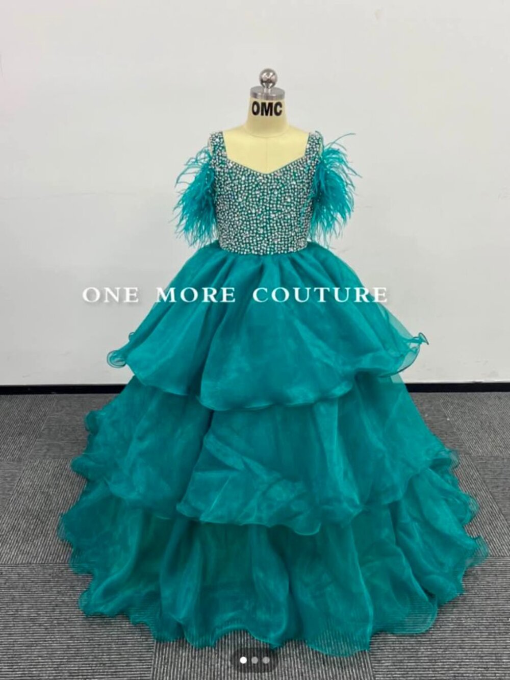 One More Couture green pageant dress little girl size 8